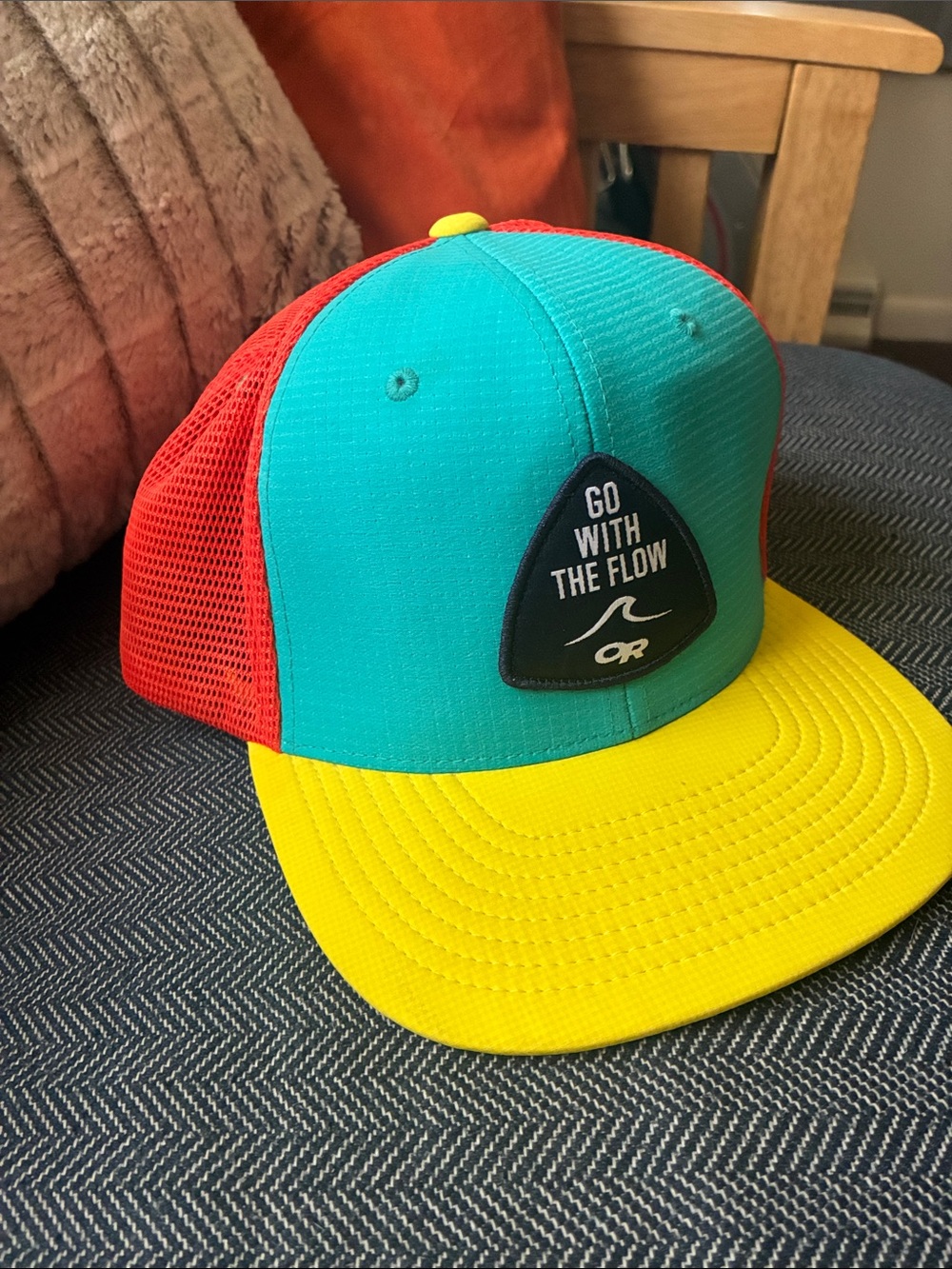 Outdoor Research Go With The Flow Colorblock Trucker Hat - Teal/Red/Yellow